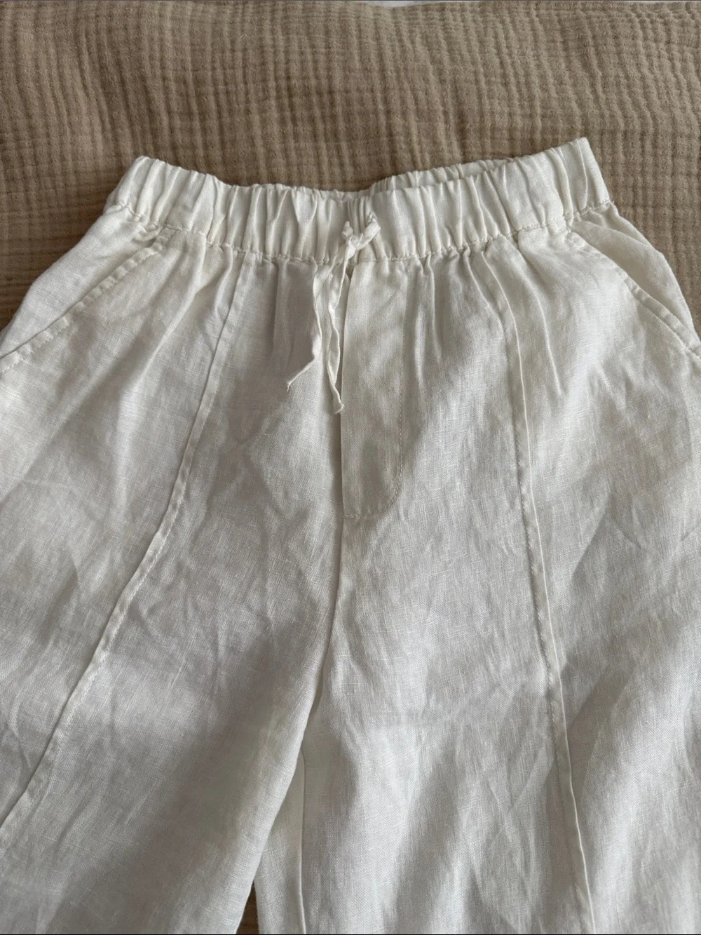 Zara Cream Drawstring Linen-Blend Shorts